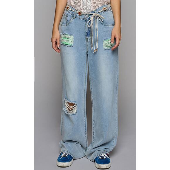 Pol Denim - POL Wide Leg Soft Denim Jeans with Patching